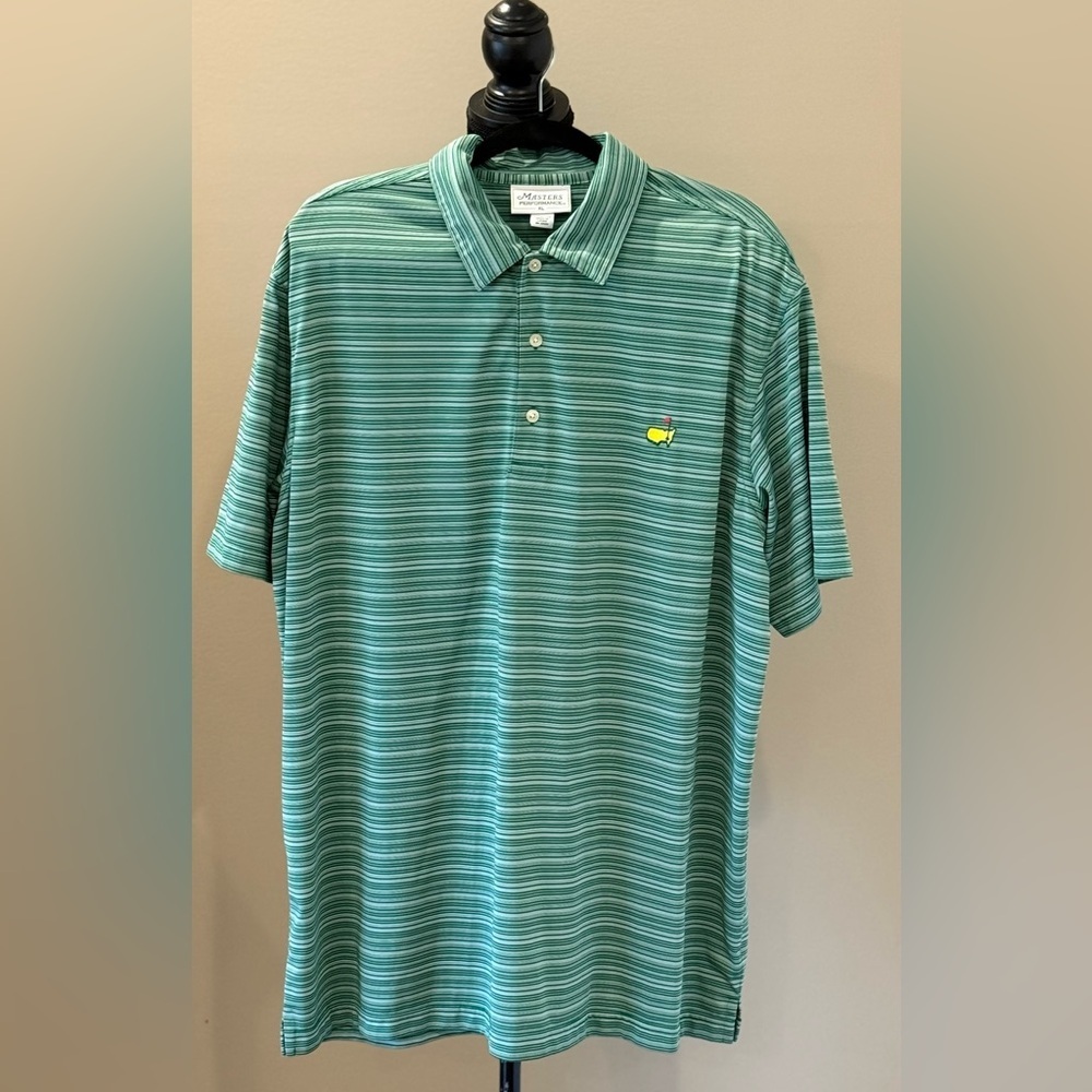 Men’s MASTERS Clubhouse Collection green striped golf polo- Size XL